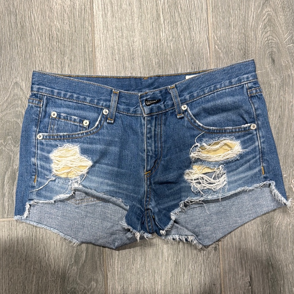 rag & bone Blue Distressed Jean Shorts